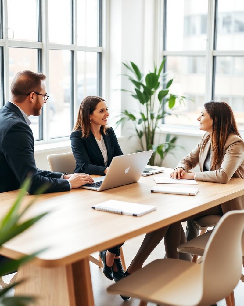 Consultoria de RH em sala de reunião moderna e iluminada